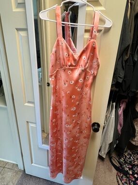 Steve Madden Coral Pink Floral Satin Maxi Dress